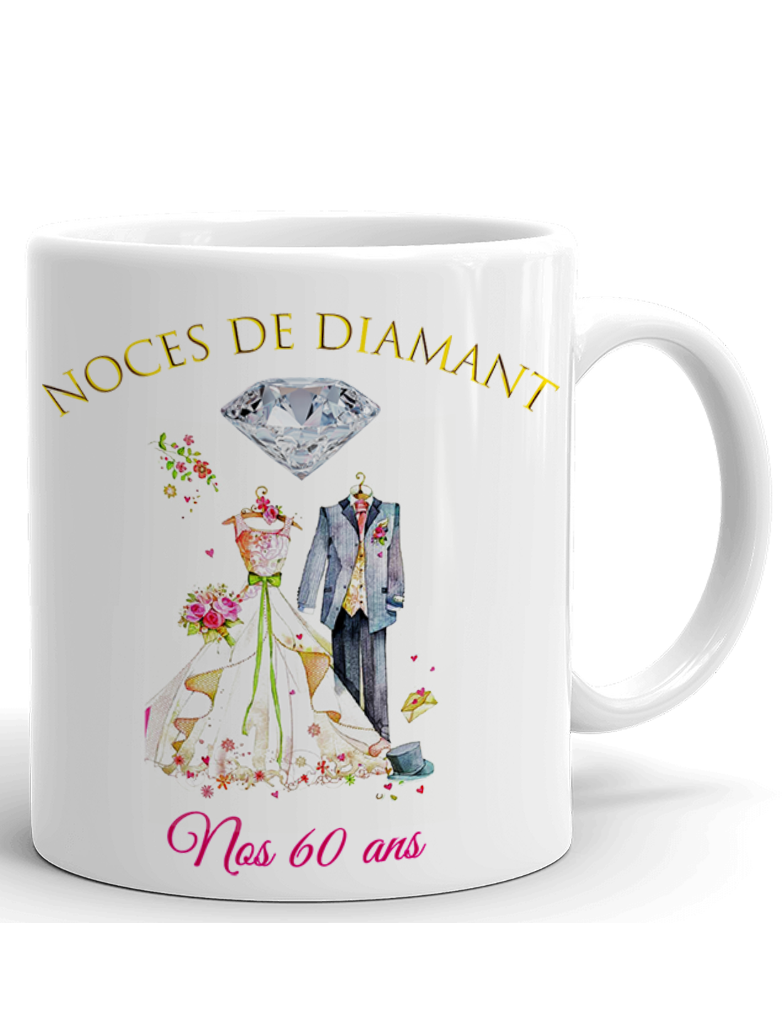 Tasse Mug Cadeau Anniversaire 60 Ans De Mariage Noce De Diamant Original Amour Couple Romantique