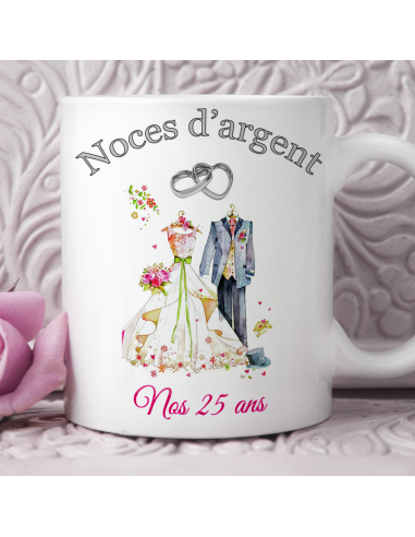 Tasse-Mug Cadeau Anniversaire 25 Ans de Mariage Noce d' Argent Original  Amour Couple Romantique L'Esprit des Anges