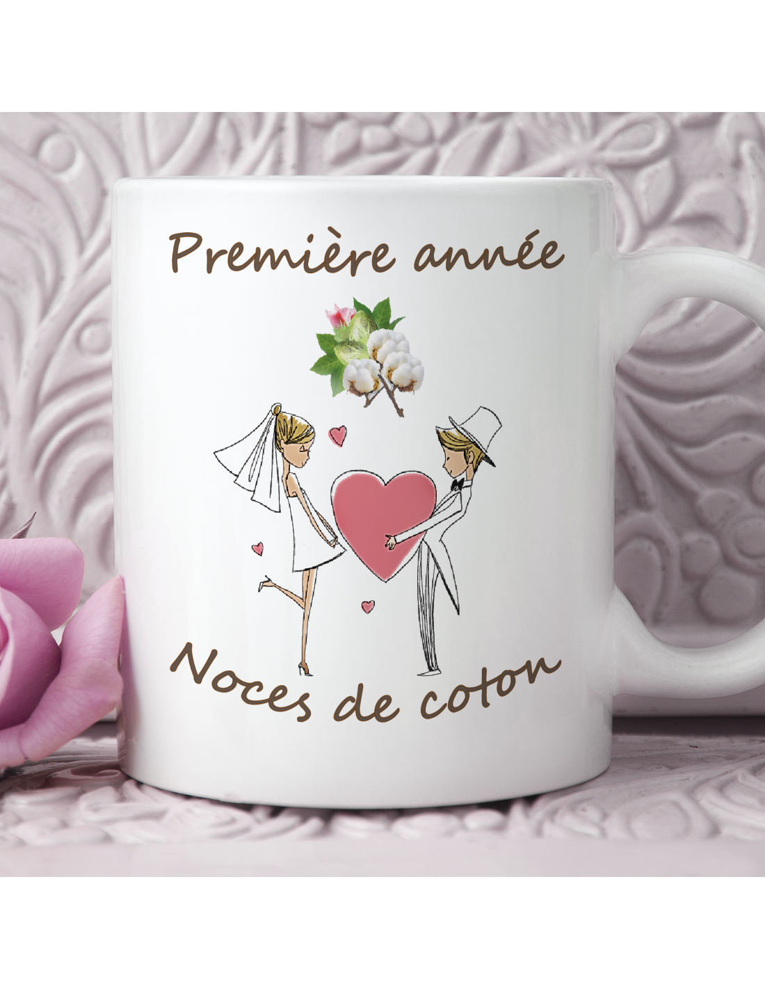 Tasse Mug Cadeau Anniversaire 1 An De Mariage Noce De Coton Original Amour Couple Romantique