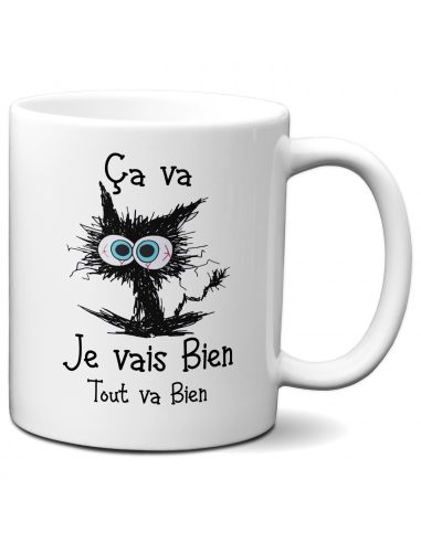 Tasse-Mug Cadeau Chat Humour - Je Vais Bien Tout va Bien - Original Amusant Marrant Rigolo Anniversaire