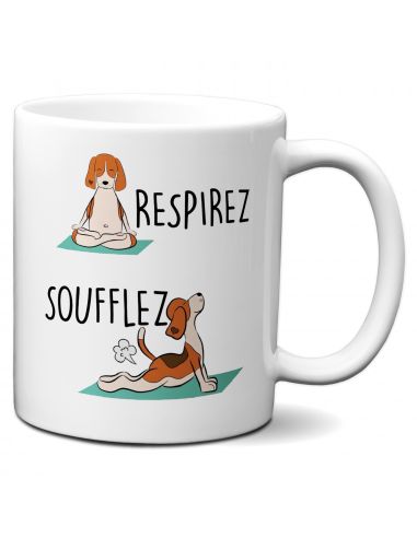 Tasse-Mug Cadeau - Chien Méditation Yoga Respirez Soufflez - Original Amusant Marrant Rigolo Anniversaire