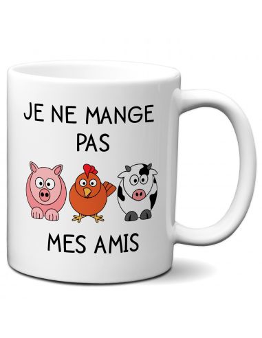 Tasse-Mug Vegan Végétarien- Je ne Mange pas Mes Amis - Idée Cadeau Personnalisé Original Anniversaire Fête Ami et Famille