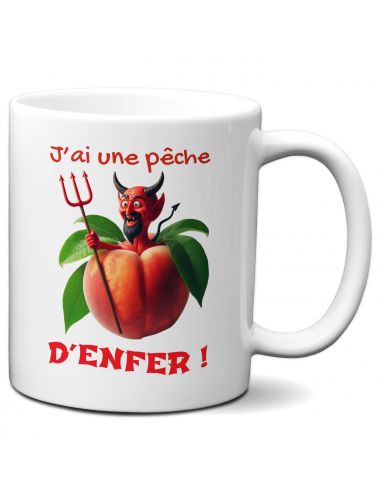 Tasse Mug Cadeau Humour  Original - J'ai une Pêche d'Enfer - Diable Amusant Rigolo Papa Maman Collègue Ami